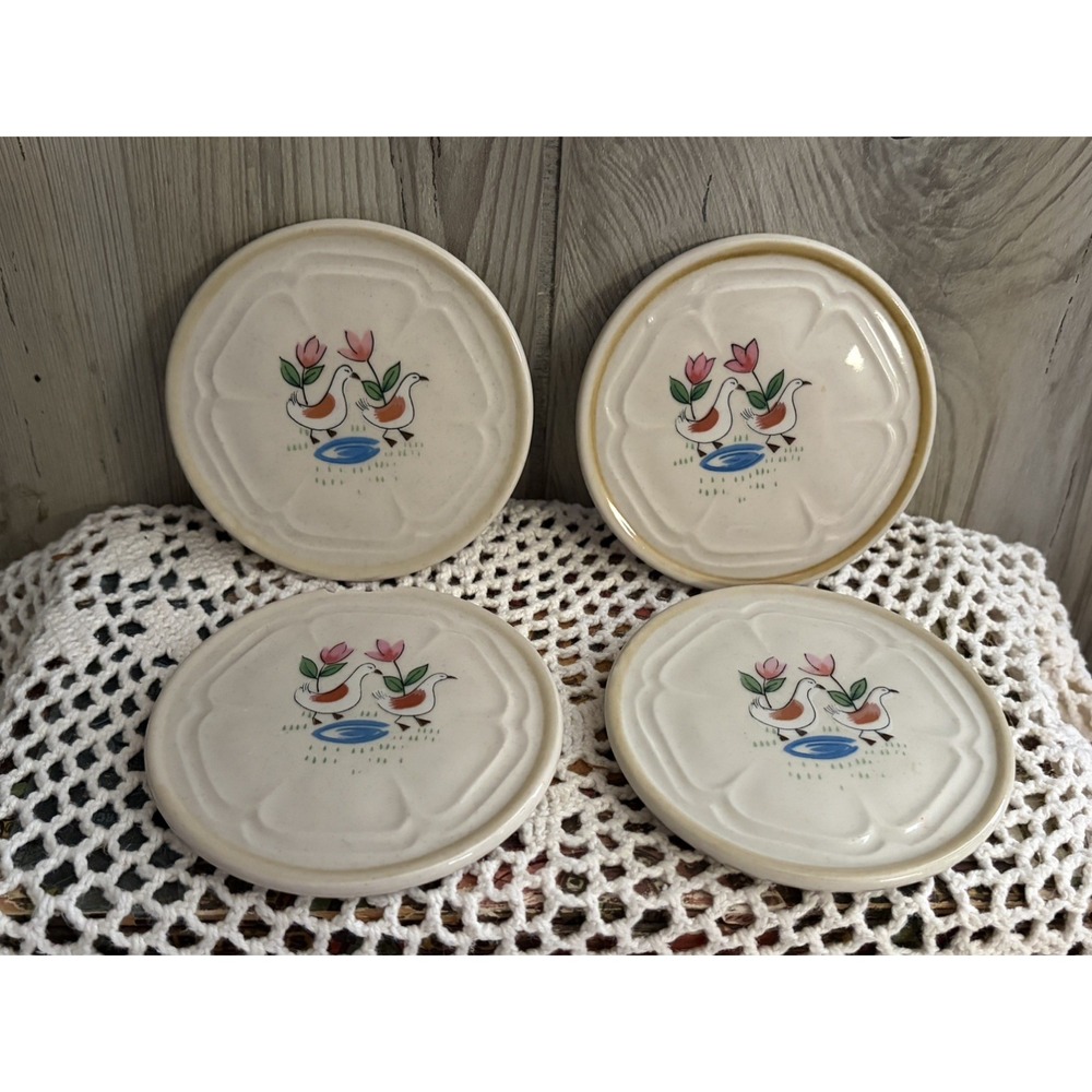International China Heartland Mug Cup Toppers Coasters Set Of 4 Vtg Rare